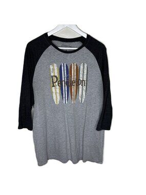 Pendleton Surfboard Print Gray & Black Baseball Shirt, 3/4 Sleeves, Size Large